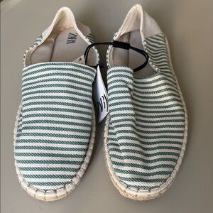 Zara Green and White Striped Espadrilles